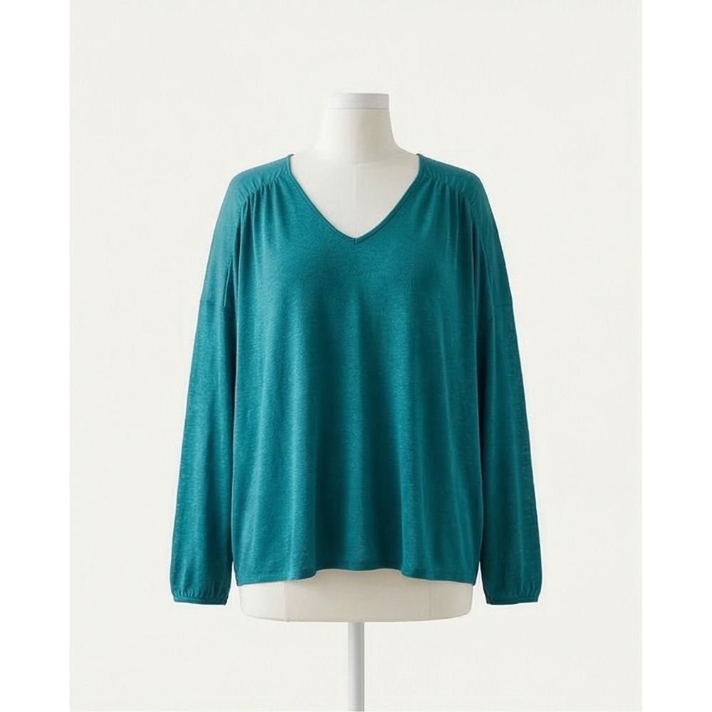 Lane Bryant 26/28 Teal Green V-Neck Long Sleeve Knit Top Plus 3X NWT
